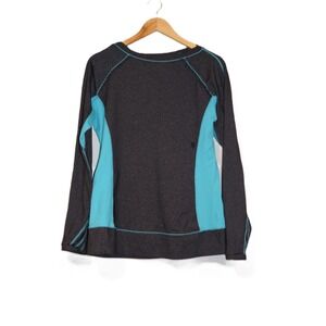 Lululemon‎ Long Sleeve Athletic Top Women Gray Turquoise Thumbhole Size 10